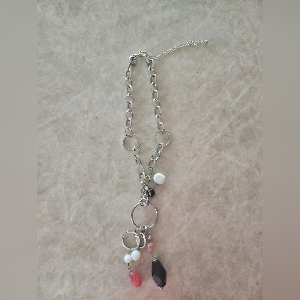 Lia Sophia Silver Necklace with Pink and Black Charms